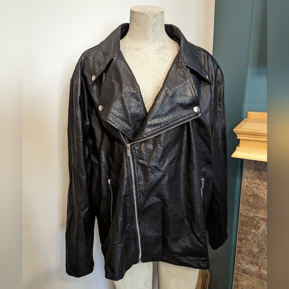 Black Faux Leather Jacket, Serpent graphic Size XL - Picture 1 of 11